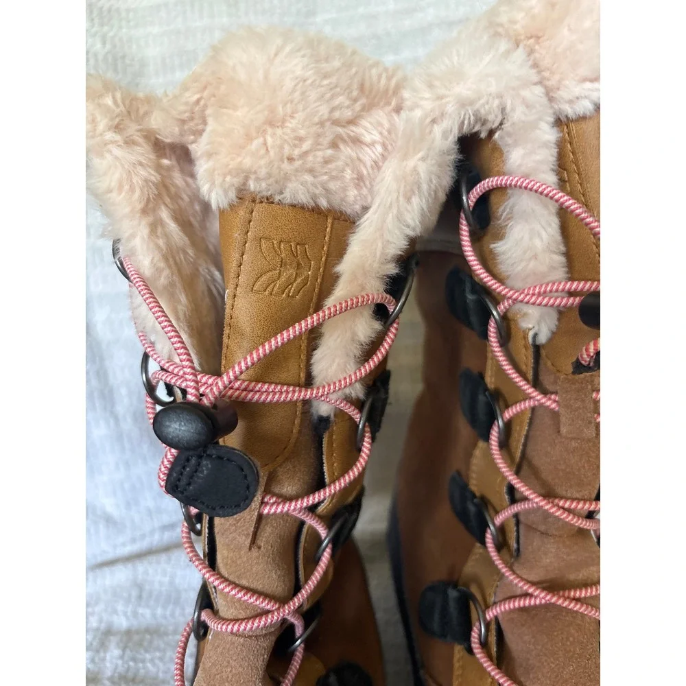 Snow Boots Girls 4 Brown Faux Fur Insulated Winter Laced